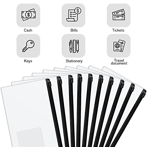 100 Pieces Poly Zip Envelope Clear Pencil Case Bulk With Label Pocket Clear Plastic Envelopes With Zippered, A6 Pencil Bags For Cash Money, School Office Supplies, 9.2X4.7Inches (Black) #TOP2