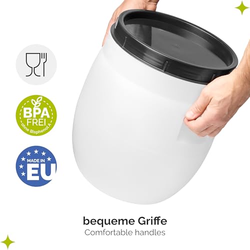Garronda 23 Liter BPA-freies Fass und Futtertonne, Weithalsfass, Wassertank und Behälter mit Deckel für Sauerkraut sowie Surfass Pökelfass für Fleisch GD-0087, Weiß