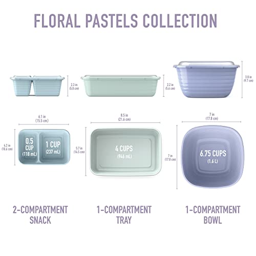Bentgo® Prep 60-Piece Variety Meal Prep Kit - 1-Compartment Containers, Prep Bowls, & 2-Compartment Snack Boxes & Lids - Microwave, Freezer & Dishwasher Safe Reusable Food Containers (Floral Pastels) #TOP5