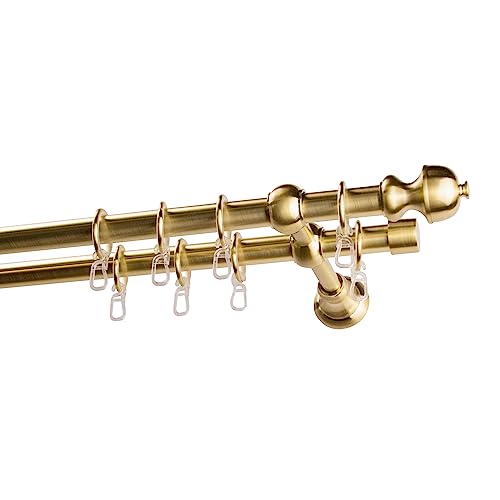 Garesa Gardinenstange Andrea Ø 20mm, 2-läufig, Messing, matt I Stabile Vorhangstange inkl. Ringe + Faltenlegehaken I Mit Endknopf Profil klein I 160cm