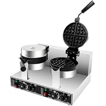 Commercial Dual Head Belgian Waffle Maker,Rotating Double Waring Breakfast Maker,Breakfast Maker with Non-Stick Coating,Home Stainless Steel Waffle Baker Machine 110V 2600W