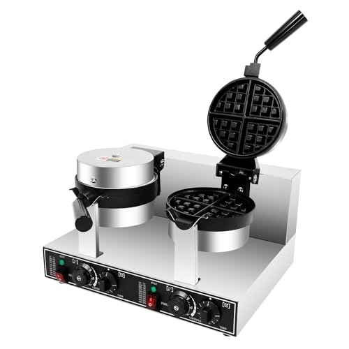 Dfmyhked 2400W Commercial Double-Headed Waffle Maker, 110V Electric Egg Puff Waffles Iron Machine with Adjustable Temp/Time Control, for Home, Restaurant, Dessert Shop
