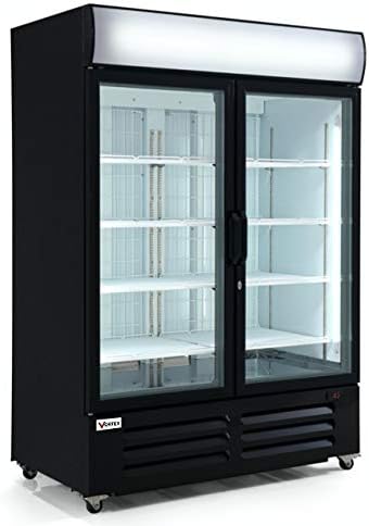 Commercial Grade Merchandiser Freezer with 2 Fog Resistant Glass Door, 45 Cubic Feet, Black