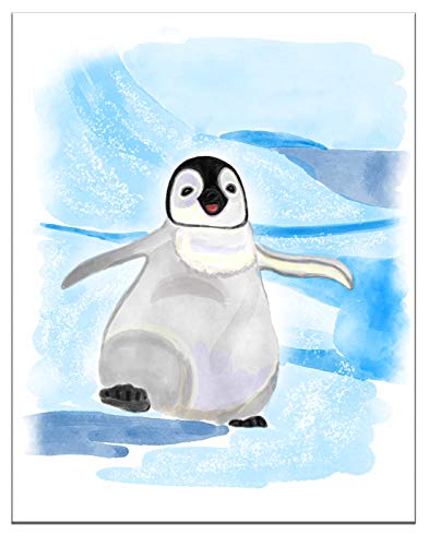 7Dots Art. Baby Animals. Watercolor Art Print, Poster 8"X10" On Fine Art Thick Watercolor Paper For Childrens Kids Room, Bedroom, Bathroom. Wall Art Decor With Animals For Boys, Girls. (Baby Penguin) #TOP1