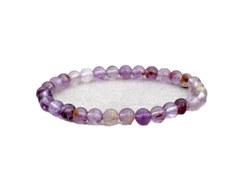Bracelet améthyste cacoxénite 6mm extensible bijou de lithothérapie mixte