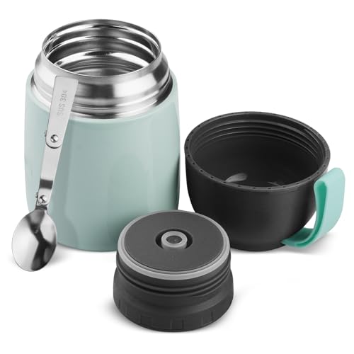 Noxtioanip Termo para Comida 450 ml, Recipiente Térmico para Comida, Frasco Acero Inoxidable Contenedor Térmico, Recipiente Aislante, Taza de Cereales con Cuchara Plegable, Sin BPA, para Sopa, Papilla