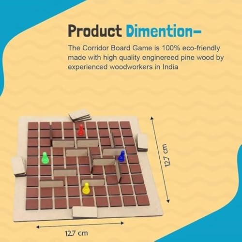 Image of Braintastic Wooden Corridor Board Game for Kids, Adults, Family| Age 8+ Years (Smart Kids 4+ Years)|Interesting Mind, Strategy Game for Home, Travel| Super Fun to Play| 2-4 Players|Brown Color|