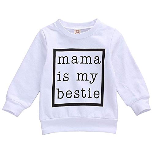 Toddler Baby Boy Girl Crewneck Sweatshirt Top Newborn Love You More Shirt Pullover Long Sleeve Baby Valentine 's Day Clothes (White Mama is My Bestie, 12-18 Months)
