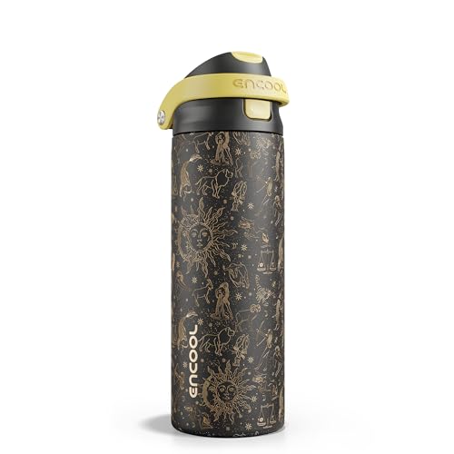Image of ENCOOL Leakproof Insulated Water Bottle with Straw Dual-Sip Water Bottle Bag-Safe Design for Work, Commute & Gym - Keeps Drinks Cold All Day, 24 oz, Zodiac Stories