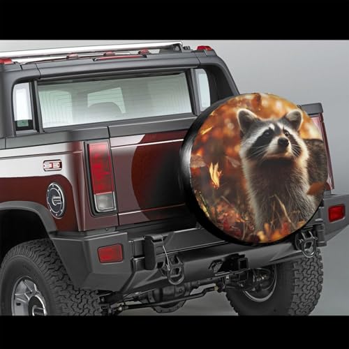 Image of Fall Raccoon Spare Tire Cover for Rv SUV Truck Camper Trailer,Cute Animal Tire Cover Wheel Covers Universal Fit,17 inch