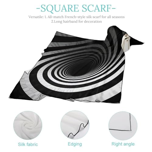 Head Scarf Black And White Spiral Tunnel Printed Neck Scarves Women's Fashion Silk Feeling Scarf for Hair Wrapping And Sleeping at Night4