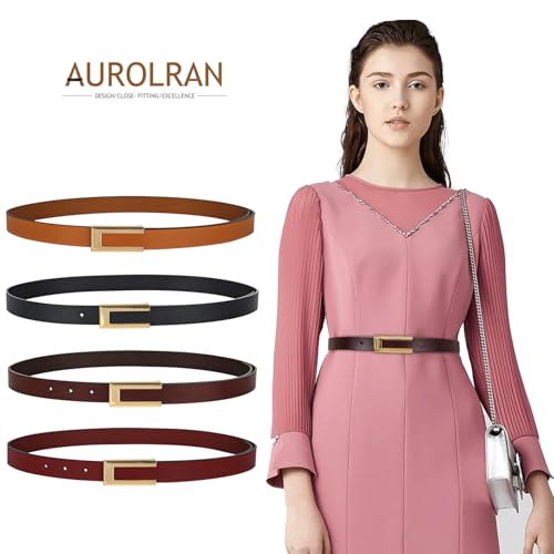 Image of Women's Fashion Classic Metal Buckle Leather Belt with Jeans Dress