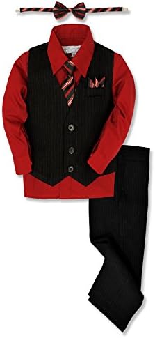 Johnnie Lene JL40 Pinstripe Boys Formal Dresswear Vest Set (2T, Black/Red)