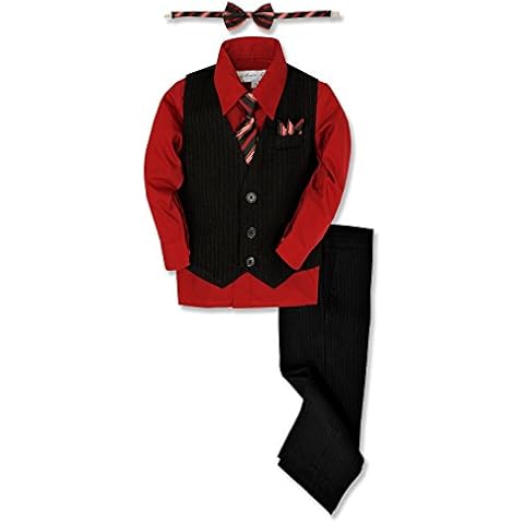 Johnnie Lene JL40 Pinstripe Boys Formal Dresswear Vest Set (8, Black/Red) Cover