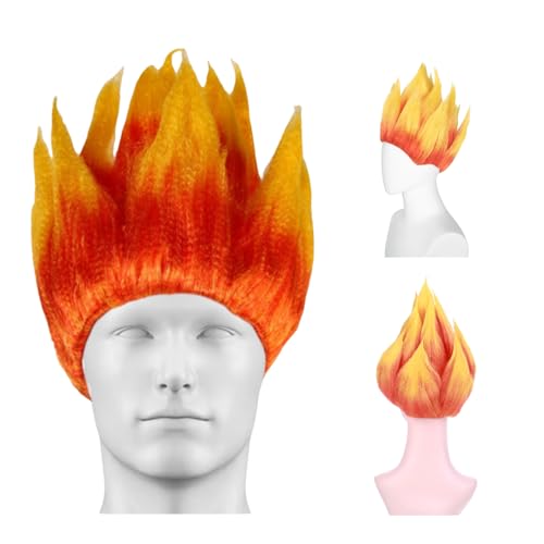 SJDHAHC Sizzling Hot Flame Mohawk Wig ，Breathable Red & Orange