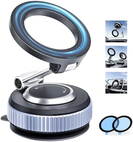 MOGU Vacuum Phone Holder Car, 360° Adjustable Rotatable Cell Phone Holder Mount for iPhone Magsafe, Magnetic Phone Holder Car Stand 118 LBS Strongest Suction Cup + Nano Gel in Dashboard All Vehicles