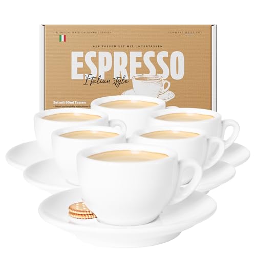 MUVELL 6x Espressotassen | Weiß | Italian Style | dickwandig & schwer...