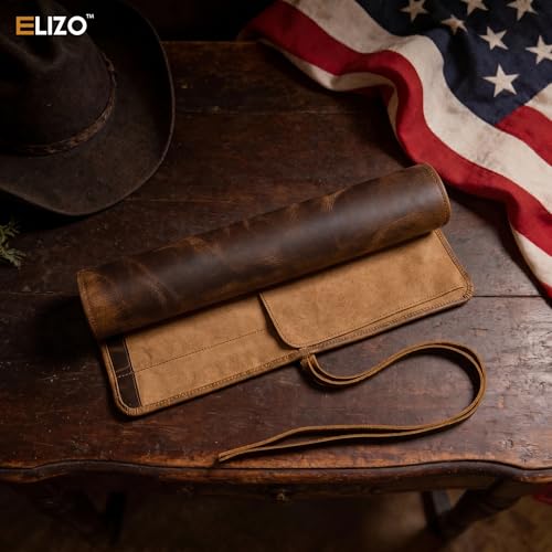Image of ELIZO Leather Knife Roll Bag Professional Chef Knife Case, Durable Knife Sheath Holder, Cooks & Culinary Tools Carrying Storage, Portable Knife Wrap - 4 Slots