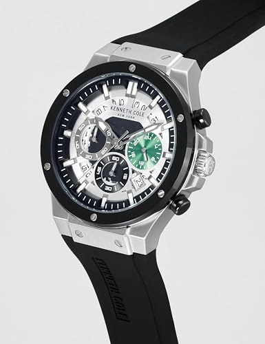Image of Kenneth Cole Quartz Chronograph with Date Silver Dial Black Silicone Strap Watch for Men - KCWGO0035501MN