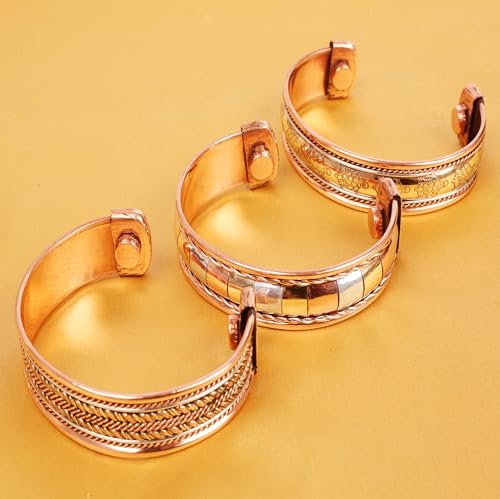 Image of Touchstone copper bracelets | gift for men women |adjustable 100% pure solid real magnetic jewelry | handmade bracelet set combo | rope braided tibetan bangles.