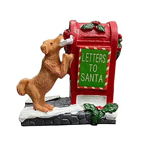 UMESONG Christmas Village Accessories Letter to Santa Mailbox Village Set Cute Puppy Collection Resin Statues for Vacations Home Christmas Decorations