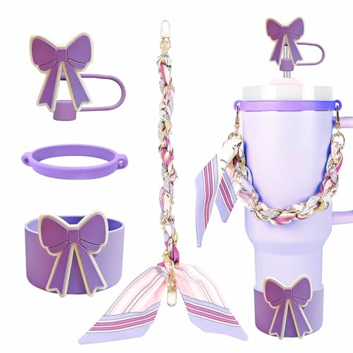 Image of House of Quirk 4-Piece Tumbler Accessory Set - Handle Strap, Cup Boot, Straw Cover & Ring (Purple, Fits 40oz /30oz, Tumbler Not Included)