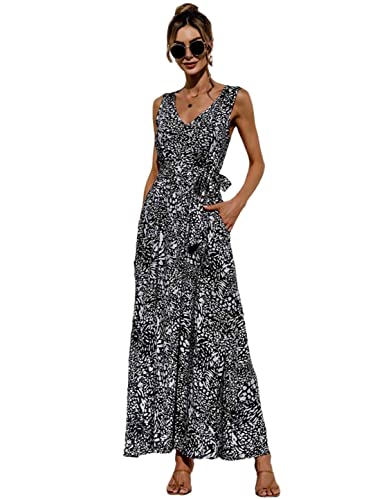 Robe longue d'été bohème fluide col en V avec poches latérales intégrées | S