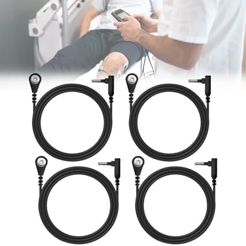 Grounding Cord Cable, Convert 2.5mm Pin to 3.5mm Snap Replacement Compatible with TENS EMS Units, 15 Foot, 4 Pack (Black)