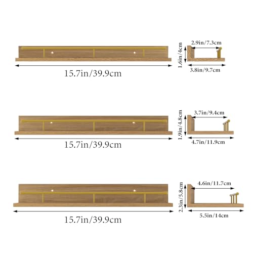 Miniatura 6 de Rlavbl Conjunto De Estanteria Pared De Madera Con Barrotes De Hierro Dorado, Juego De 3 Baldas Pared De Diferentes Tamaños, 40cm - Ideal Para Almacenamiento En Cocina, Baño Y Salón.