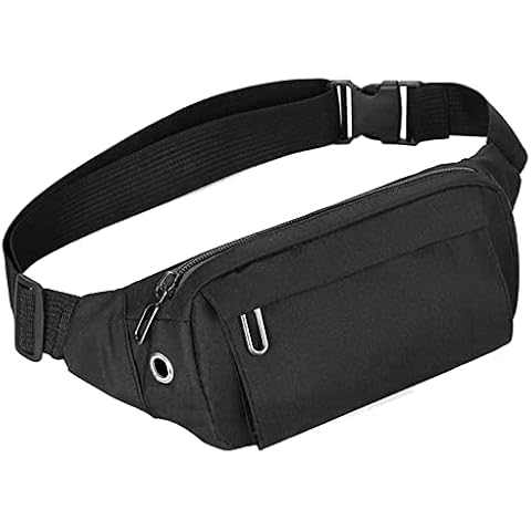 Bumbags Fanny Packs,Large Waterproof Waist Bag for Men Women Ladies Black Unisex Bum Bag with Adjustable Belt and Headphone Jack for Sport Running Hiking Jogging Fashion Bum Bag Cover