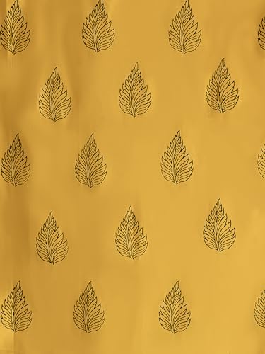 Image of THE LINEN COMPANY Cotton Duck Canvas Curtains 6 Feet Long, Printed Leaf Curtains for Door & Window, 6ft Set of 2, Blue Leaf on Mustard