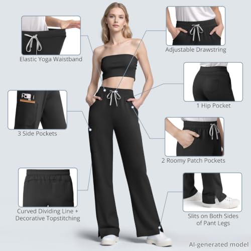 Image of Women's 7-Pocket Scrub Pants - Straight Leg, Mid-Rise, Drawstring | Soft stretch knit Mid-rise drawstring Side slits Wrinkle-resistant Machine washable For nurses /doctors /vets