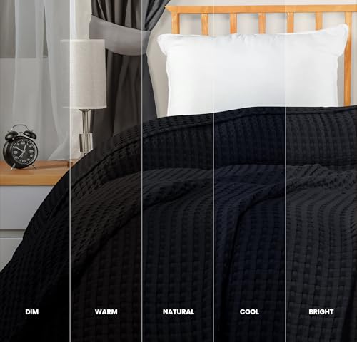 Image of Utopia Bedding 100% Cotton Waffle Weave Blanket Twin Size for Couch Sofa Bed - Lightweight, Breathable Summer Blankets Soft and Cozy, Gifts for Women Home Room Decor (Black, 90x72 Inch)