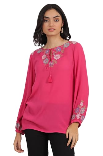Haut droit brodé vêtement femme crêpe rayonne fluide casual