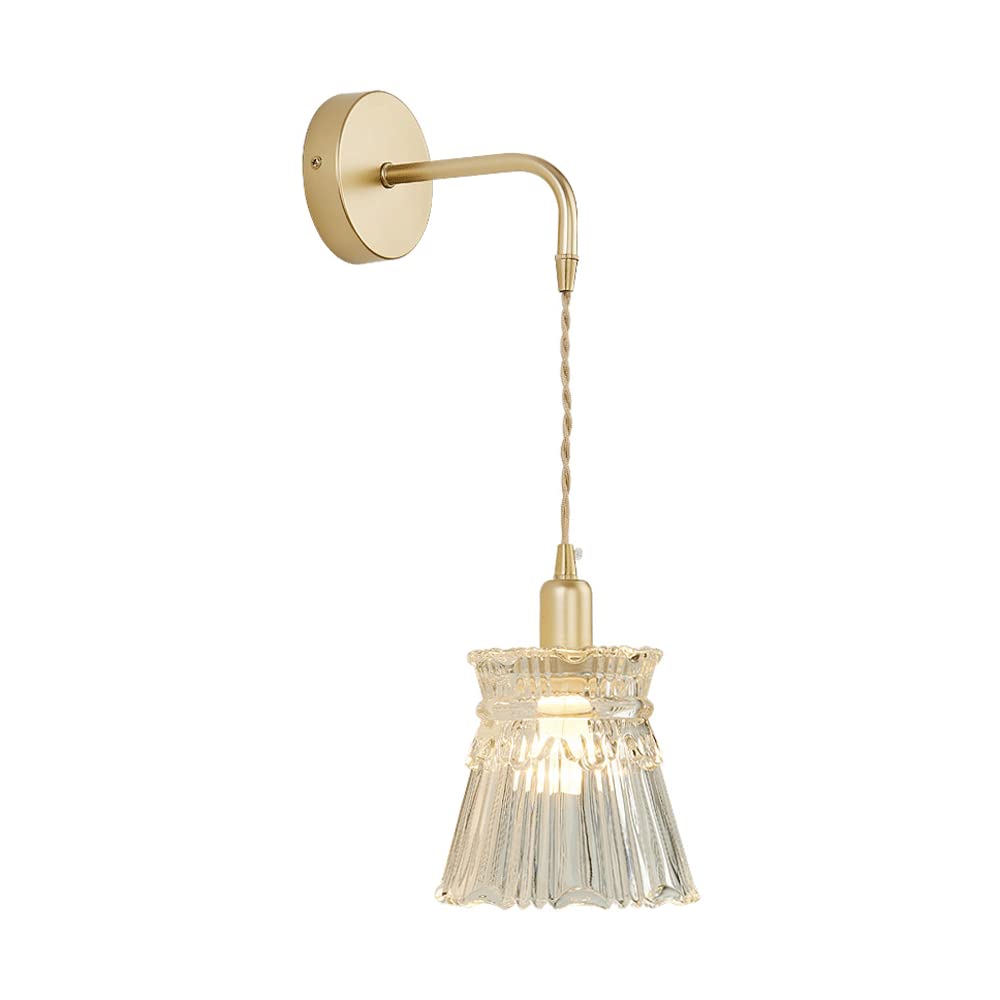 CWCQGH Wall Sconces, Simple Glass Wall Light Modern Bedside Wall Sconce E27 Metal Wall Light Gold, Hardwired Vanity Light Fixture, for Bedroom Living Room Hall Stairway Hotel Co,A