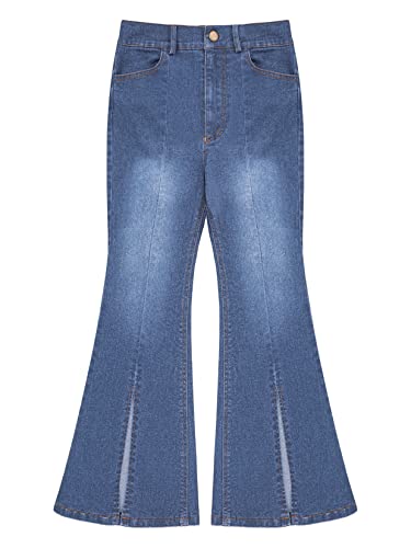 Kids Girls Gradiant Denim Pants High Waist Bell Bottoms Stylish Distressed Flare Jeans Casual Slit Hem Jeans3