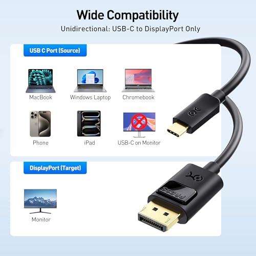 Cable Matters Unidirectional USB C to DisplayPort 1.4 Cable - 3.3ft, Support 8K@60Hz / 4K@240Hz, Thunderbolt 4 to DisplayPort Cable, Display Port to USB C, Black - Not for Portable USBC Monitor by Cable Matters - Image 6