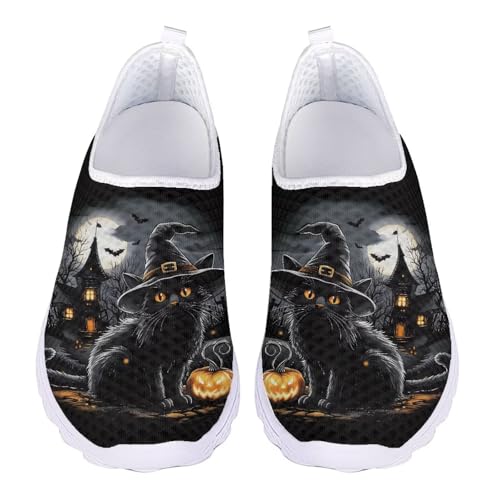 GIFTPUZZ Halloween Women's Slip on Casual Sneakers Comfortable Tennis Shoes Work Nurse Flat Shoes Size 35-45