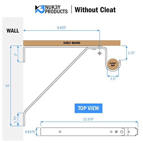 Nuk3y Heavy Duty Adjustable Shelf Rod Support Bracket (White) - Thumbnail 3