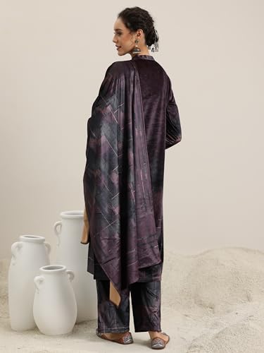 Image of Libas Printed Velvet Straight Kurta with Trouser & Dupatta | Ethnic Wear |Wedding Dress | Ocassion Wear