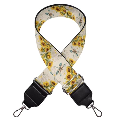 Image of Talayituse Dragonfly Sunflower Print Shoulder Strap Wide Purse Bag Strap Adjustable Replacement Belt Luggage Crossbody Shoulder Bag Strap for Women Girls