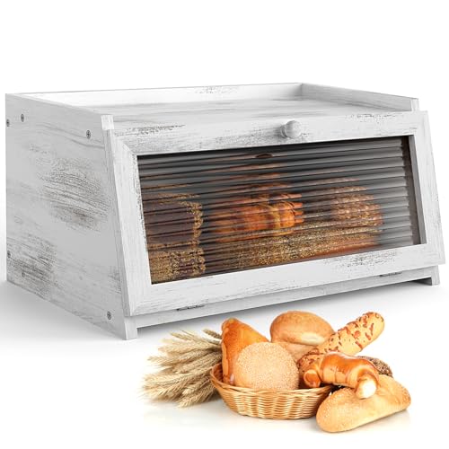 LOHASOK Bread Box for Kitchen Countertop Large Farmhouse Bread Container