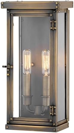Hinkley Hamilton Medium Wall Mount Outdoor Lantern, Brass Material, Clear Glass, Heritage, Dark Antique Brass Finish