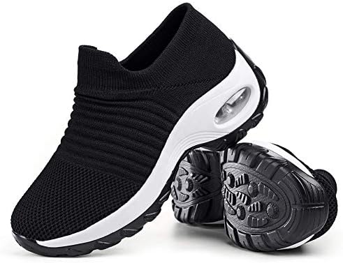 Women's Walking Shoes Sock Sneakers - Mesh Slip On Air Cushion Lady Nurse Shoes Jazz Dance Easy Shoes Platform Loafers Black&White,9