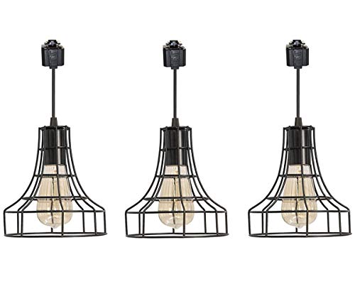 KIVEN 3-Light H-Type Track Lighting Pendant, Industrial Pendant Light Industrial Metal Cage Hanging Pendant Lights Vintage Pendant Lamp Fixture