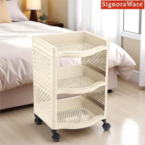 Image of SignoraWare Smart BPA Free Plastic Organiser | Modular Design | Designed to fit on countertops | Easy to Clean | Lightweight & Durable| Ideal for organizing Daily-use Spices (20kg | Setof3 | Beige)