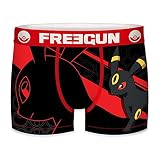 FREEGUN Boxer Homme Pokemon, Calecon Homme Microfibre, Confortable et Doux, Noir, Rouge, Taille M