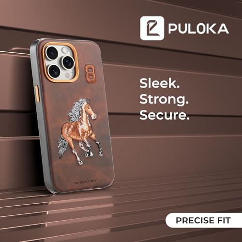 Image of PULOKA - Mobile Cover for iPhone 15 PRO MAX - Horse Embroidery - Sleek & Stylish - Protective & Anti Scratch Phone Cover Vegan Leather Back Case - Men & Women- Santa Barbara Polo (Brown)