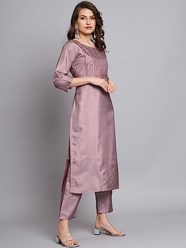 Image of VredeVogel Women's Silk Blend Embroidered Straight Kurta Pant Set with Organza Dupatta