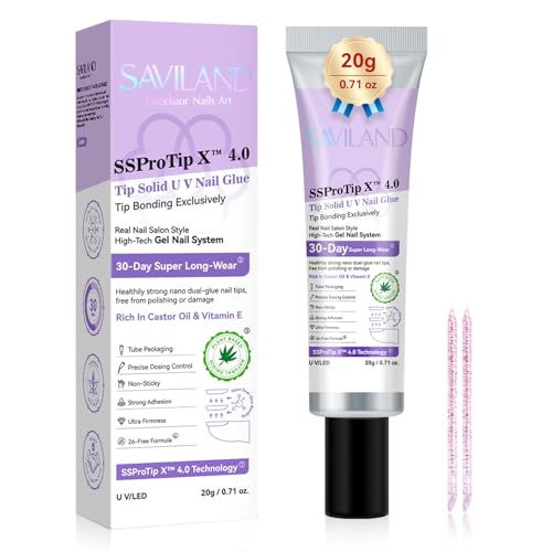 SAVILAND SSPro X Gel Nail Glue: 30-Day Long-Lasting Solid Nail Glue Gel Strong Adhesive Glues 20 g U V Curing Needed Nail for Press On DIY Manicure Home Use
